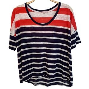 Red Haute USA Slub Cotton Red White Blue Striped Scoop Neck Tee / Size S